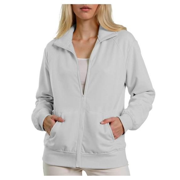 felwors Women's Lightweight Full Zip Soft Fleece Jacket 2025 Casual Sweatshirts Coat with Pockets Grey, L