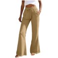 thumbnail image 1 of felwors Women's Linen Cotton Flare Pants – Wide Leg Drawstring Waist Lounge Pants, Breathable Summer Bottoms for Casual Wear, Beach, Travel, and Everyday Comfort (Khaki, M), 1 of 5