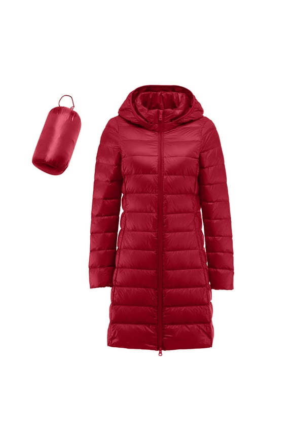 Women's Long Down Jacket Lightweight Packable Travel 2025 Fall Winter Puffer Jackets Slim Fit Casual Warm Down Coat Red, L