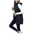 thumbnail image 1 of felwors Women's Long Hooded Down Zip Vest - Lightweight Quilted Padding with Pockets Black, XXXL/XXL, 1 of 6
