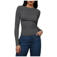 thumbnail image 1 of felwors Women's Long Sleeve Crew Neck Shirts Fall Basic Casual Ruched Side Slim Fit T Shirts Tee Tops Dark Gray, XL, 1 of 4