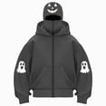 thumbnail image 1 of felwors Women's Long Sleeve Halloween Zip-Up Hoodie with Face Mask Oversized Graphic Sweatshirt for Fall Festive Dark Gray for Size XL, 1 of 6