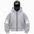 thumbnail image 1 of felwors Women's Long Sleeve Halloween Zip-Up Hoodie with Face Mask Oversized Graphic Sweatshirt for Fall Festive Grey for Size L, 1 of 6