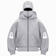 thumbnail image 1 of felwors Women's Long Sleeve Halloween Zip-Up Hoodie with Face Mask Oversized Graphic Sweatshirt for Fall Festive Light Gray for Size M, 1 of 6