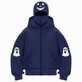 thumbnail image 1 of felwors Women's Long Sleeve Halloween Zip-Up Hoodie with Face Mask Oversized Graphic Sweatshirt for Fall Festive Navy for Size XXXL, 1 of 6