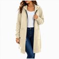 thumbnail image 1 of felwors Women's Long Sleeve Longline Zip-Up French Terry Hoodie Oversized Tunic Sweatshirt for Fall Casual Beige for Size S, 1 of 5
