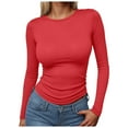 thumbnail image 1 of felwors Women's Long Sleeve Shirtsï¼2025 Casual Basic Going Out Crop Tops Slim Fit Tight Y2K Clothes Red, M, 1 of 4
