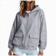 thumbnail image 1 of felwors Women's Long Sleeve Zip-Up Fleece Hoodie with Flap Pockets Oversized Utility Sweatshirt for Fall Casual Streetwear Grey for Size XXXL, 1 of 4
