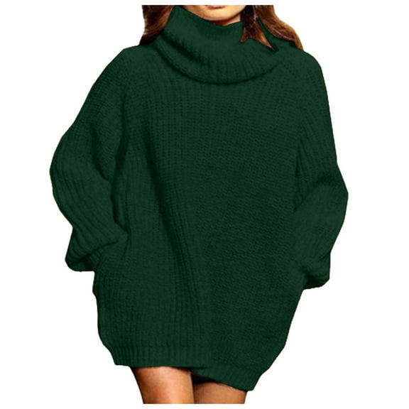 felwors Women's Loose Turtleneck Oversize Long Pullover Sweater Dress Green, XL