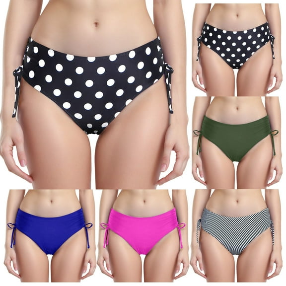 felwors Women's Low Rise Tie Side Swim Bikini Bottoms Moderate Coverage String Swimsuit Bottoms (Dark Gray, XXL)