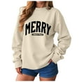 thumbnail image 1 of felwors Women's Merry Christmas Sweatshirt - Glitter Patch Letter Print, Long Sleeve Pullover Beige, S, 1 of 6