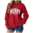 thumbnail image 1 of felwors Women's Merry Christmas Sweatshirt - Glitter Patch Letter Print, Long Sleeve Pullover Red, M, 1 of 6