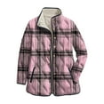 thumbnail image 1 of felwors Women's Middle-Aged and Senior Plaid Print Cotton Coat, Stand Collar Lightweight Fall Winter Outerwear Loungewear Pink, XS, 1 of 8