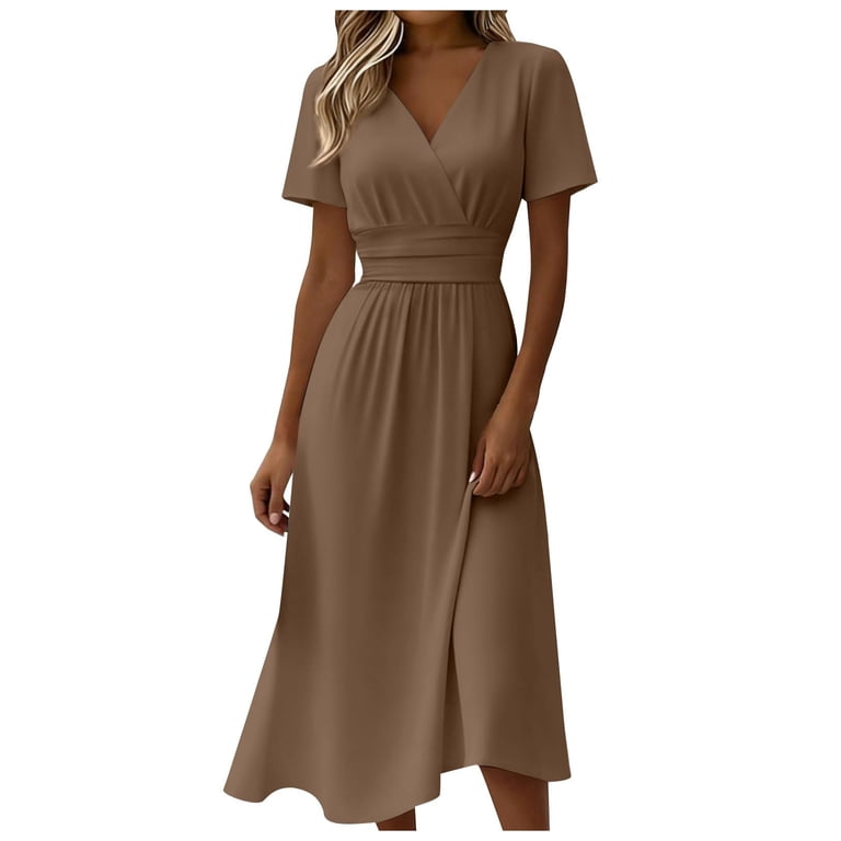 casual day dress JOCAFIYE Womens Shift Dresses Ruffle Sleeve V Neck Loose Dress Summer Solid  Color Casual Dresses Dark Blue S at Amazon Women's Clothing store