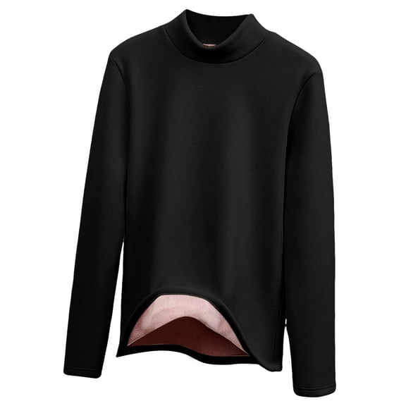 felwors Women's Mockneck Sweatshirt Winter Warm Fleece Sherpa Lined Pullover Tops Black, XXL