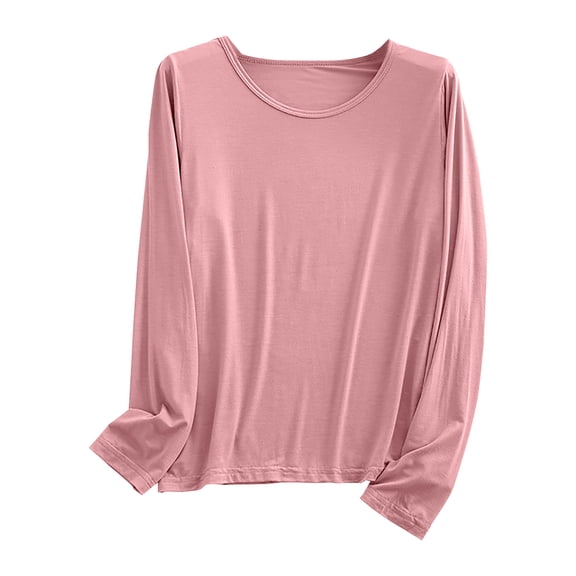 felwors Women 's Modal T Shirt Bra Long Sleeve Pajama Yoga Top Padded Casual Top Tee Light Pink, L