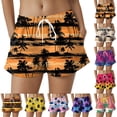 thumbnail image 1 of felwors Women's Ombre Sunset Palm Tree Print Shorts Elastic Drawstring Waist Pink Yellow Summer Beach Casual Shorts with Pockets (Light Yellow, XXL), 1 of 5