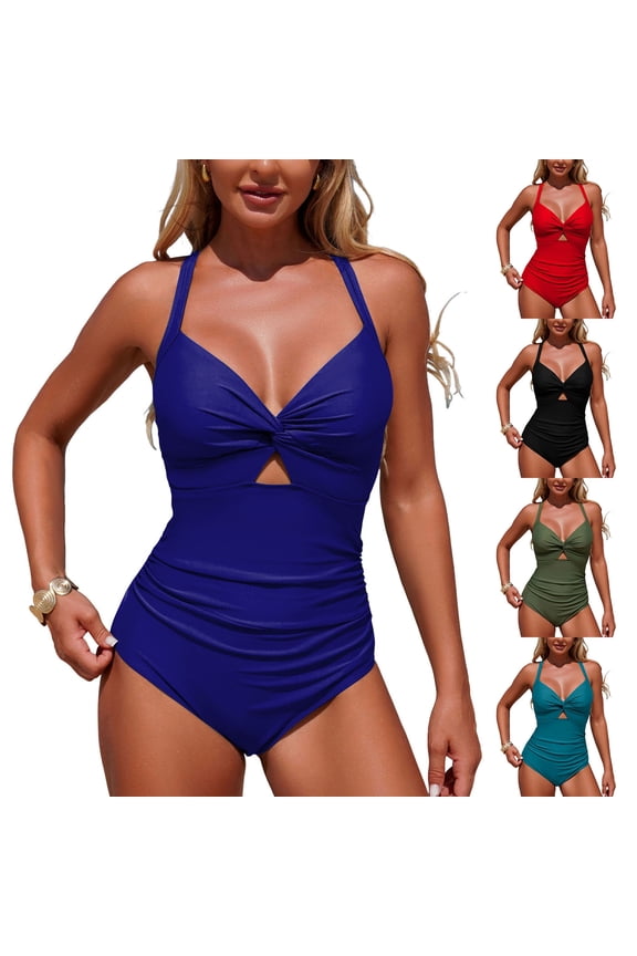 Women's One Piece Swimsuit with Cutout Front & Crisscross Back – Deep V Neck Ruched Tummy Control Bathing Suit for Beach & Pool 2026(Black, L)
