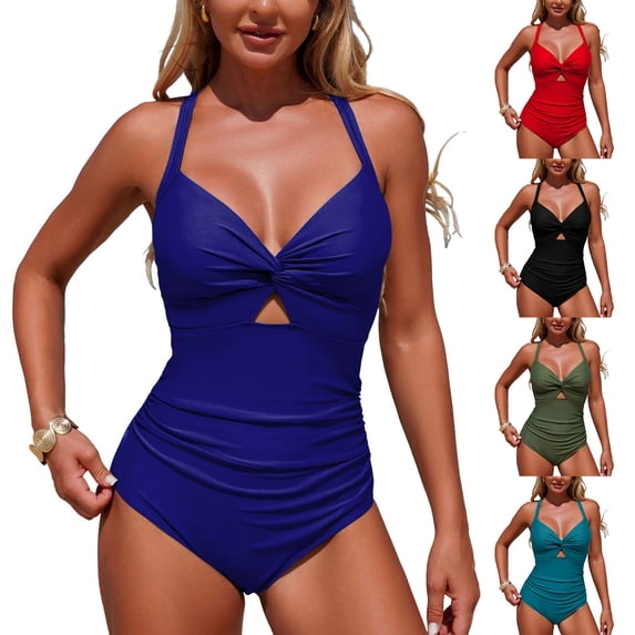 felwors Women's One Piece Swimsuit with Cutout Front & Crisscross Back – Deep V Neck Ruched Tummy Control Bathing Suit for Beach & Pool 2026(Green, S)