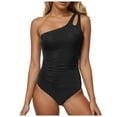 thumbnail image 1 of felwors Women's One Shoulder One Piece Swimsuit - Tummy Control Modest Full Coverage Keyhole Bathing Suit(Black, XL), 1 of 9
