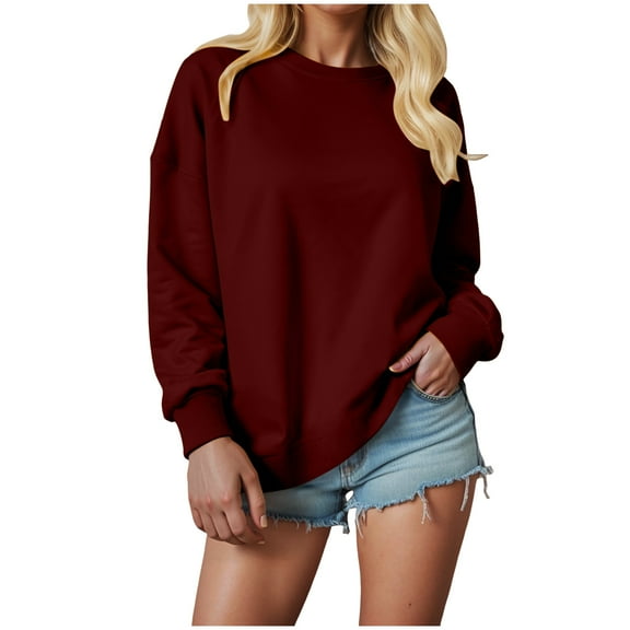 felwors Women's Oversized Crew Neck Sweatshirt - Casual Long Sleeve Loose Fit Pullover, Fall Winter Fashion Top for Women Wine, L