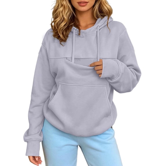 felwors Women's Oversized Hoodie with Pouch Pullover Fleece Sweatshirt Casual Pet Pocket Grey for Size XXL