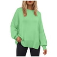 thumbnail image 1 of felwors Women's Oversized Side Slit Knit Sweater Fall Winter Comfort Casual Round Neck Pullover Top Green, M, 1 of 5
