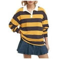 thumbnail image 1 of felwors Women's Oversized Striped Polo Sweatshirt Long Sleeve Rugby Collared Pullover Tops Loose Fit Shirt Yellow, M, 1 of 7