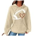thumbnail image 1 of felwors Women's Oversized Waffle Knit Hoodie with Football & Heart Graphic - Casual Kangaroo Pocket Sweatshirt Beige, XXL, 1 of 5