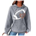 thumbnail image 1 of felwors Women's Oversized Waffle Knit Hoodie with Football & Heart Graphic - Casual Kangaroo Pocket Sweatshirt Grey, XL, 1 of 5