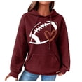 thumbnail image 1 of felwors Women's Oversized Waffle Knit Hoodie with Football & Heart Graphic - Casual Kangaroo Pocket Sweatshirt Wine, XL, 1 of 5
