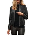 thumbnail image 1 of felwors Women's PU Leather Jacket Biker Jacket with Pockets Vintage Short Coat for Autumn Spring Black, XL, 1 of 8