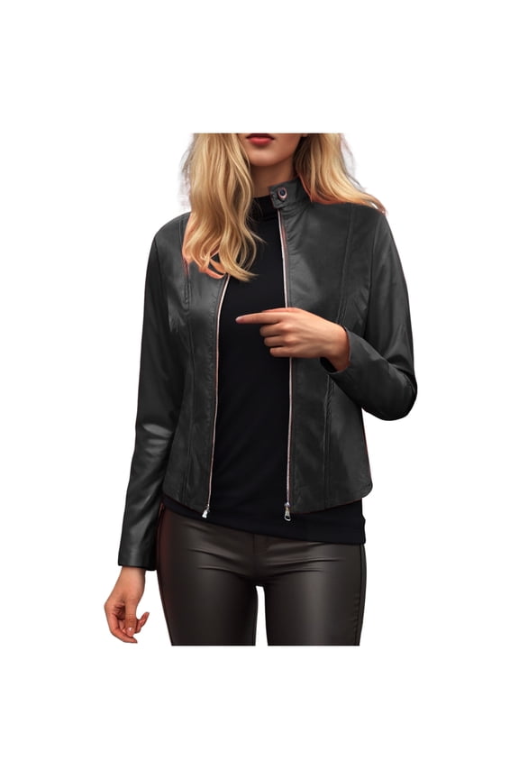 Women's PU Leather Jacket Biker Jacket with Pockets Vintage Short Coat for Autumn Spring Black, XXXXXL
