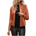 thumbnail image 1 of felwors Women's PU Leather Jacket Biker Jacket with Pockets Vintage Short Coat for Autumn Spring Orange, XL, 1 of 8