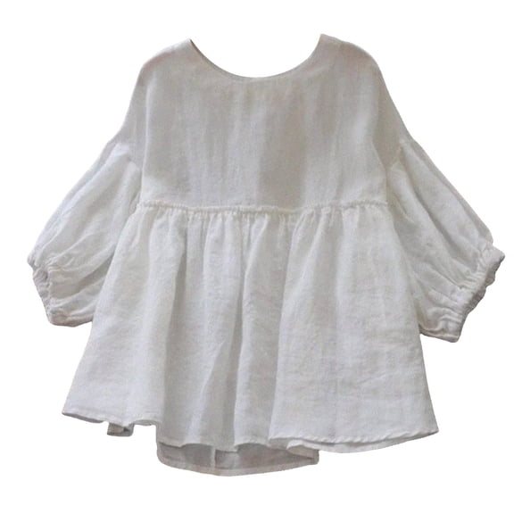 felwors Women's Peplum Tops 3/4 Lantern Sleeve Crewneck Loose Babydoll Shirt Blouse White, L