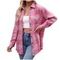 thumbnail image 1 of felwors Women's Plaid Flannel Button-Down Shirt - Oversized Long Sleeve Casual Shirt Jacket for Fall & Winter Hot Pink, M, 1 of 5