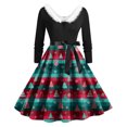 thumbnail image 1 of felwors Women's Plaid Tree and Candy Print Swing Dress with Faux Fur Collar and Belted Waist Brick Red, M, 1 of 6
