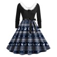 thumbnail image 1 of felwors Women's Plaid Tree and Candy Print Swing Dress with Faux Fur Collar and Belted Waist Navy, XL, 1 of 6
