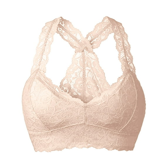 felwors Women's Plus Size Lace Bra Removable Padded Sexy Racerback Breathable Bralette Plus Size Sports Bras (Khaki, XXXL)