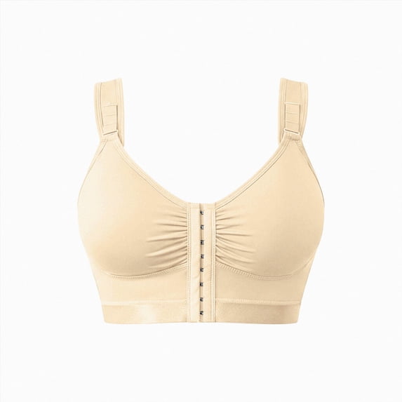 felwors Women's Post Surgery Compression Bras Front Closure Mastectomy Bra with Adjustable Straps Wirefree Beige for Size S