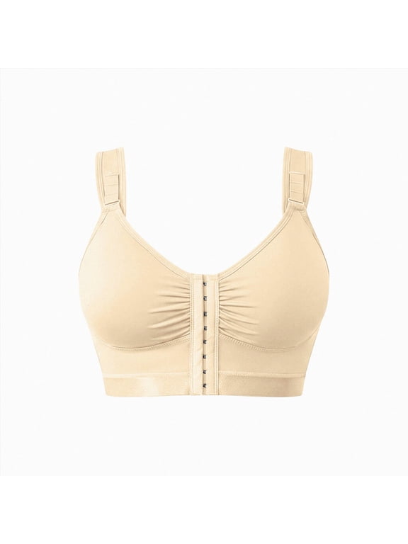 Women's Post Surgery Compression Bras Front Closure Mastectomy Bra with Adjustable Straps Wirefree Beige for Size XXS