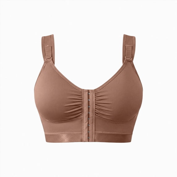 felwors Women's Post Surgery Compression Bras Front Closure Mastectomy Bra with Adjustable Straps Wirefree Brown for Size S