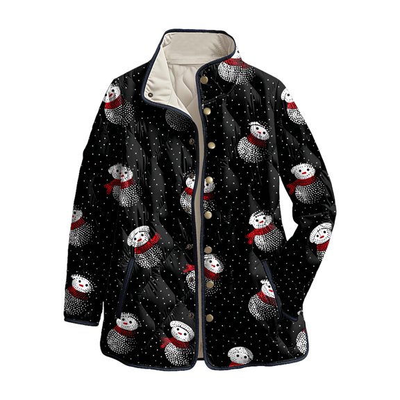 felwors Women's Printed Quilted Jacket, Lightweight Snap-Button Front Open-Front Coat with Pockets for Fall Winter Outdoor Sports Black, XS