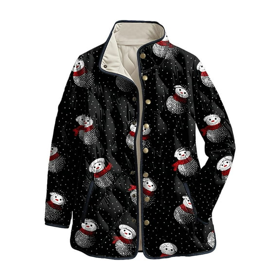 felwors Women's Printed Quilted Jacket, Lightweight Snap-Button Front Open-Front Coat with Pockets for Fall Winter Outdoor Sports Black, XXXL