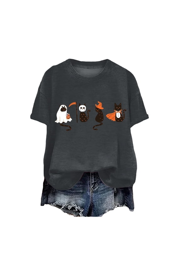 Women's Pumpkin Face Jack-O-Lantern Halloween Tee Short Sleeve Classic Spooky Dark Gray for Size L