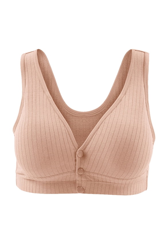Women's Pure Cotton Spandex Seamless Sleep Lounge Bra for Nursing and Maternity with Front Snap Closure (Beige, XXXL)