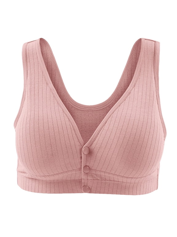 Women's Pure Cotton Spandex Seamless Sleep Lounge Bra for Nursing and Maternity with Front Snap Closure (Pink, XXL)