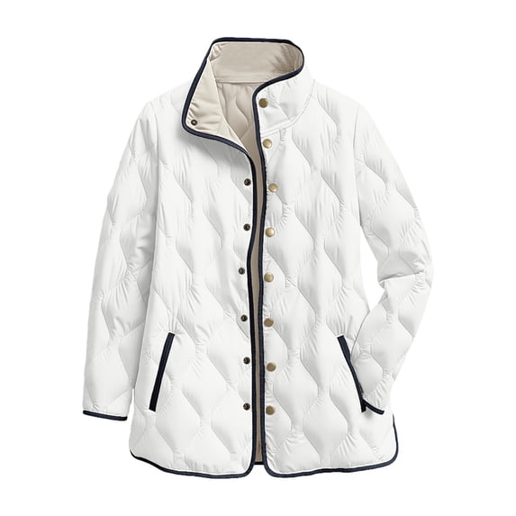 felwors Women's Quilted Barn Jackets Trendy Puffer Coats Quilted Bomber Jacket Lightweight Warm Winter Outerwear with Pockets White, XXXL