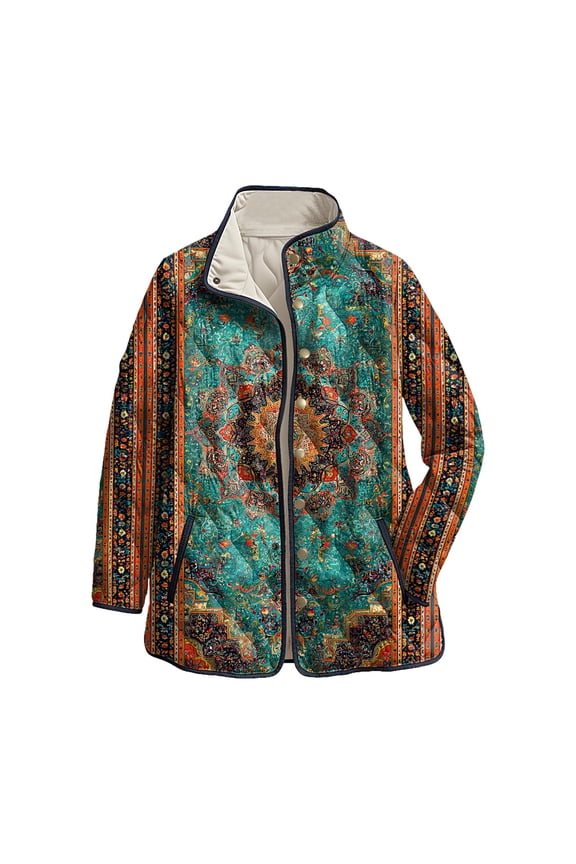 Women's Reversible Paisley Quilted Cotton Coat, Stand Collar Lightweight Loungewear, Fall Winter Outerwear Suitable for Middle-Aged and Senior Women Bronze, S