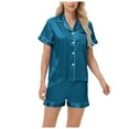 thumbnail image 1 of felwors Women's Satin Pajama Set 2-Piece Sleepwear Loungewear Button Down Short Sleeve Silky PJ Set Dark Blue, XXL, 1 of 8